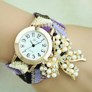 diamond bowknot quartz wrist watch bracelet